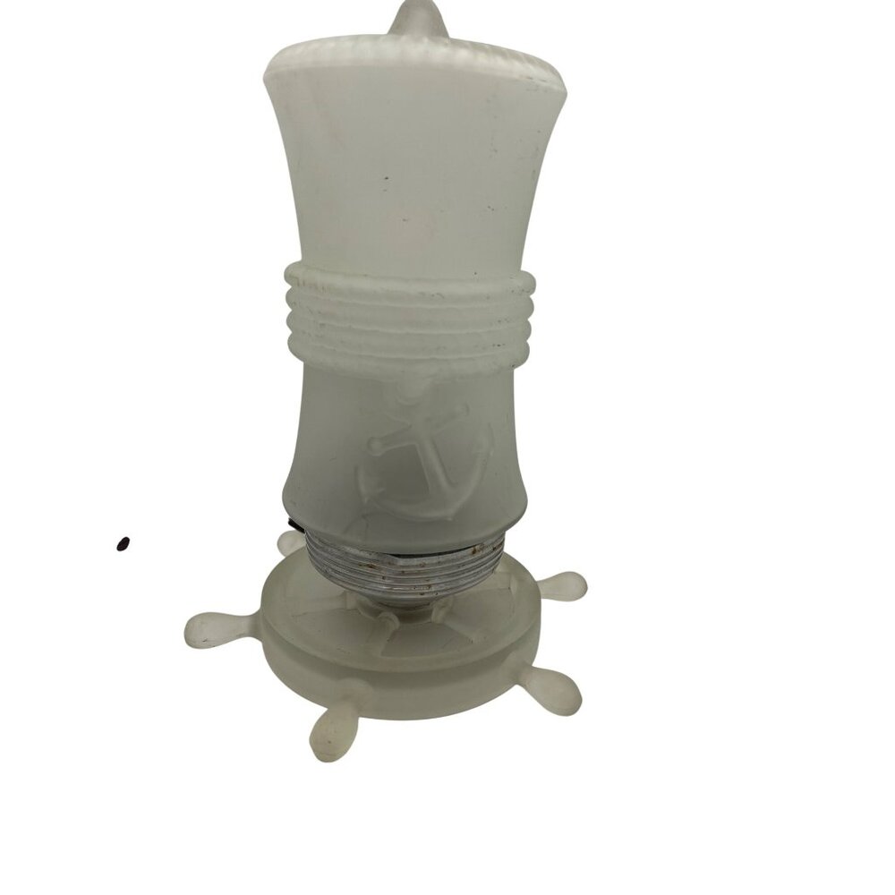 Vintage Frosted Glass Nautical Anchor Lamp Ship Wheel Base Table Light 9" - Picture 3 of 11